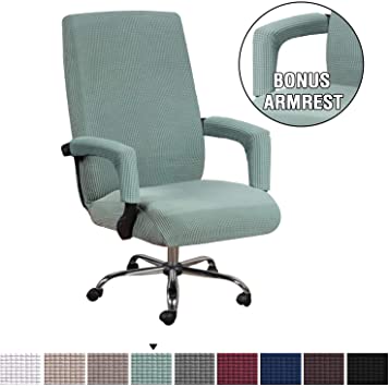 H.VERSAILTEX Office Chair Covers with Armrest Covers Soft Spandex Chair Cover Upgraded Zipper Furniture Protector Rich Textured Lycra Small Checks Knitted Jacquard Chair Covers, Medium, Sage