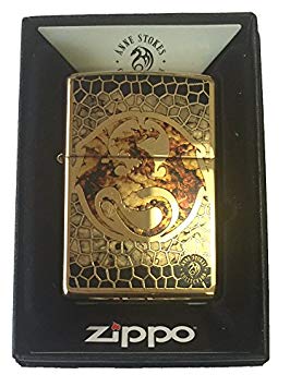 Zippo Custom Lighter - Ann Stokes Artist Dragon w/ Scales Design High Polish Brass