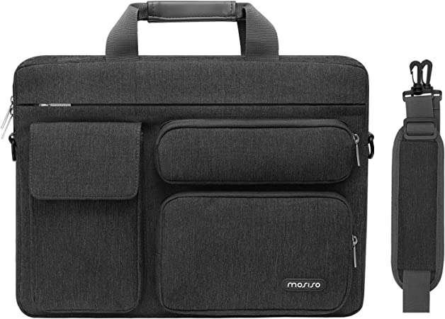 MOSISO Laptop Shoulder Messenger Bag Compatible with MacBook Pro 16 inch 2021 2022 A2485/2019-2020 A2141,15-15.6 inch Notebook with 2 Raised&1 Flapover&1 Horizontal Pocket&Handle&Belt, Slate Gray