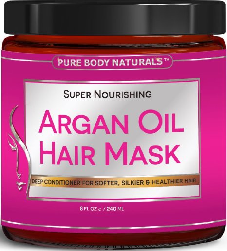 Argan Oil Hair Mask, 8 oz. Hair Treatment Therapy, Deep Conditioner for Damaged & Dry Hair, Heals & Restructures Hair Shaft & Growth, Detoxifies Scalp & Nourishes, Removed Products Residue Buildup