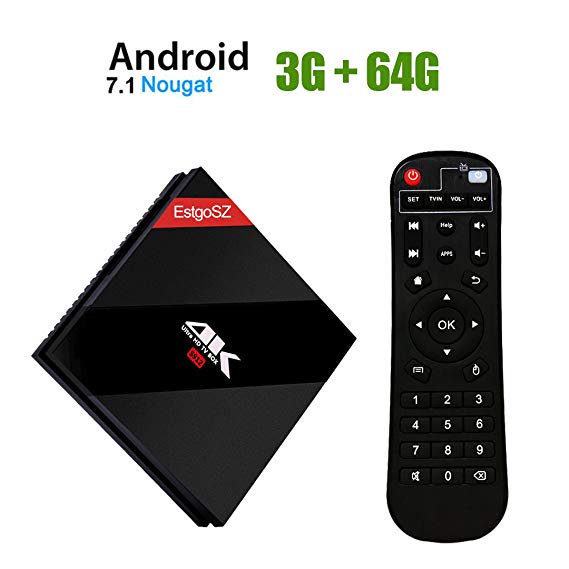 ESTGOUK EstgoSZ Android TV Box 3GB RAM 64GB ROM Android 7.1 with Amlogic S912 Octa-core 64 Bits CPU,3D 4K Smart Set Top Box,2.4/5.0GHz Dual WiFi Media Player,Bluetooth 4.1,HDR