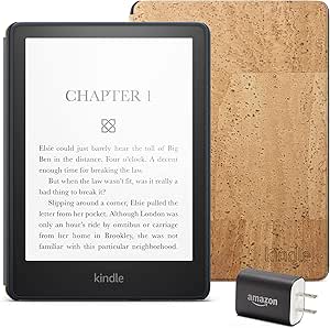 Kindle Paperwhite Essentials Bundle including Kindle Paperwhite (16 GB) - Denim, Cork Cover - Light, and Power Adapter