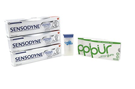 Sensodyne Toothpaste with Novamin, Repair & Protect, Whitening Toothpaste, 75ml, Pack of 3 /w PUR Gum and Brush Toothpicks