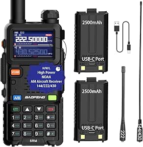 BAOFENG 5RM Ham Radio Handheld Long Range 2 Way Radio UV-5R Upgraded Walkie Talkies, NOAA Weather Receiver, Type C Charging, 999CH Frequency Copy, Rechargeable 2500mAh Battery, Hiking Hunting Trip