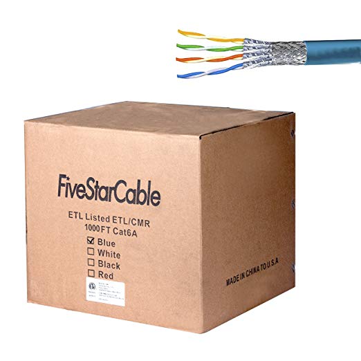 FiveStarCable Cat6A 1000 Ft CMR Riser In-Wall Rated 23AWG Bare Copper Solid Central Conductor Bulk Ethernet Wire (1000 Ft, Bule)