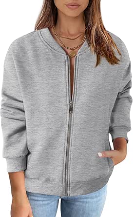 MEROKEETY Womens Long Sleeve Zip Up Sweatshirts Jackets Casual Loose Outwear with Pockets