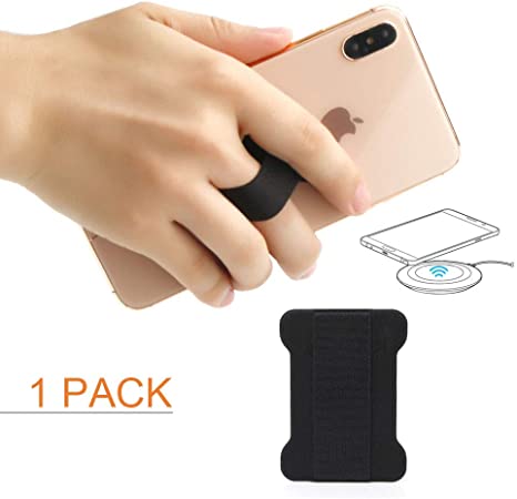 TUZAMA Original Finger Strap Phone Holder- Ultra Thin Anti-Slip Extend Thumb Reach Universal Cell Phone Grips Band Holder for Back of Phone (A-Black)