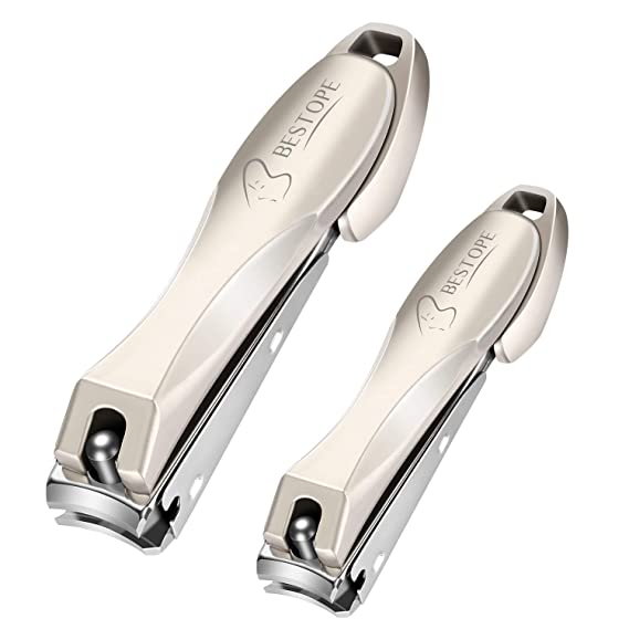 BESTOPE Nail Clippers with Catcher, No Splash Fingernail Toenail Clippers Set with Nail File, Stainless Steel Nail Cutter Trimmer for Men and Women, Unique Mantis Design,Champagne Gold