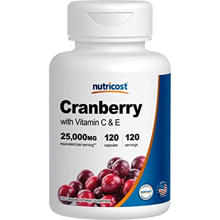 Nutricost Cranberry Extract (25,000mg) (120 Capsules) With Vitamin C & Vitamin E