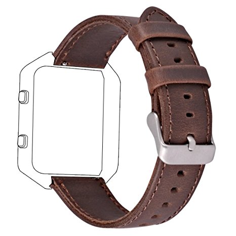 Hailan Fitbit Blaze Band,Premium Vintage Genuine Leather Wrist Strap Replacment with Classic Stainless Steel Buckle Clasp,Crazy Horse Style,Coffee,Large Size