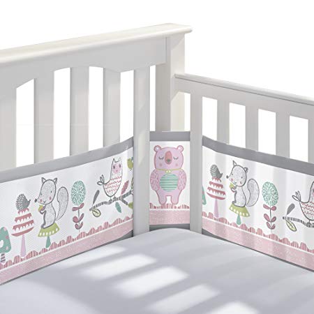 BreathableBaby Classic Breathable Mesh Crib Liner - Forest Fun Pink