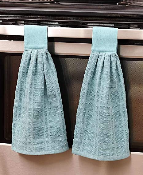 LCI Sets of 2 Hanging Kitchen Towels (Aqua)