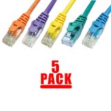 Grandmax 5 Pack - CAT6 15 Foot UTP Ethernet Network Patch Cable Multiple Colors and Sizes Snagless Ferrari Boot Multipack - Blue Orange Purple Yellow Green