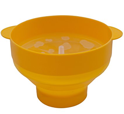 Foldable Silicone Microwave Popcorn Popper / Maker, Bowl with Convenient Handles and Lid, Yellow