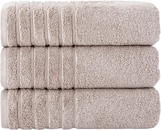 SALBAKOS Oversized Bath Towels Barnum Collection - Turkish Luxury Hotel & Spa Quality 30"x56" Oversize Bath Towels 100% Combed Cotton, Eco-Friendly (Set of 3, Beige)