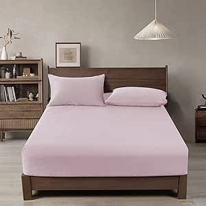 PHF Truly Velvet Fitted Sheet Queen Size, 1 Pack Luxury Super Soft Cozy Comfy Bed Sheets with 15'' Deep Pocket, Suitable for Fall Winter and Spring, No Pillowcases Lilac Pink