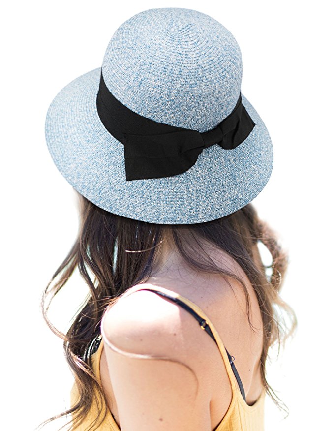 AbbyLexi Women's Lovely Classy Bowtie Accent Straw Bucket Sun Hat