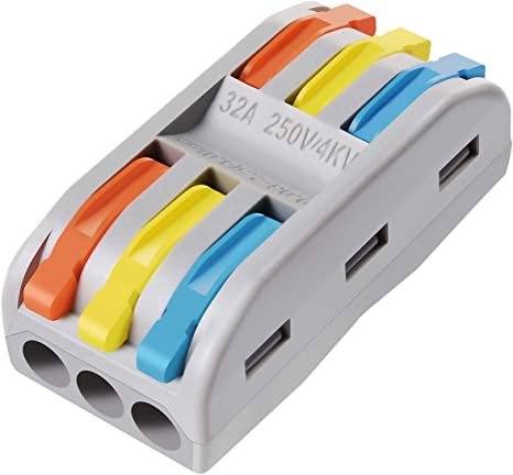 Wire Connectors Nuts, 50Pcs 3 Conductor Compact Splicing Wire Connectors with Colored, 2 and 3 Circuit Inline Splices, 28-12 AWG[ SPL-3]