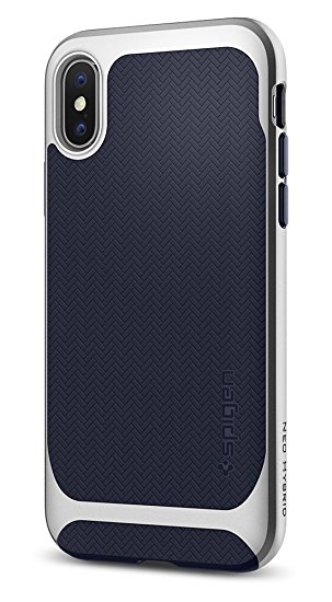 Spigen Neo Hybrid iPhone X Case herringbone with Flexible Inner Protection and Reinforced Hard Bumper Frame for Apple iPhone X (2017) - Satin Silver