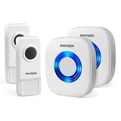 PHYSEN Model CW Waterproof Wireless Doorbell kit with 2 Push Buttons and 2 Plugin Receivers,1000ft Range with 52 Melodies Door Chimes,No Battery Required for Receiver