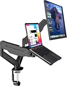 suptek Monitor Laptop Mount Stand,Adjustable Dual Monitor Arms Desk Mount for 11"-17" Notebook and 17"-32" Monitor,2 in 1 Function Monitor Mount with Laptop Tray,Holds up to 22lbs