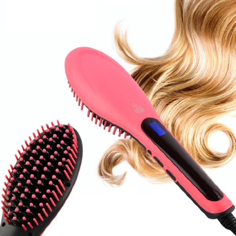 Professional Electric Straightener Comb Brush By AoStyle -Heating Straightening Irons-Heating Comb- Ceramic Hair Straightener Brush- Anion Hair Massager- Detangling Brush- LCD Display- Safe & Easy Use