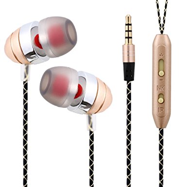 Hoostars In Ear Earphones , Headphones ,Earbuds With Microphone , Aluminum Casing Stereo Sound With Strong Bass For PS4 / Xbox One / Smart Phones / Tablets / Laptop PCs / Mac / MP4 (gold)