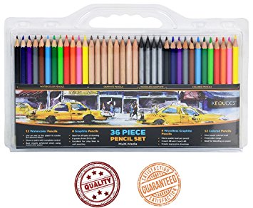 24 Hour Blowout Sale!! High Quality Artist Grade 36 Piece Pencil Set, Includes Colored, Watercolor, Sketch, and Graphite Pencils. vibrant colors, Great for Artist of all Ages!