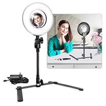 LimoStudio Dimmable 25W Mini LED Ring Light 2500LM with Table top Flexible Gooseneck Stand & 3.5-inch Mirror for Portrait Beauty Make up Shots, Studio Video Photography, PROMOAGG2817