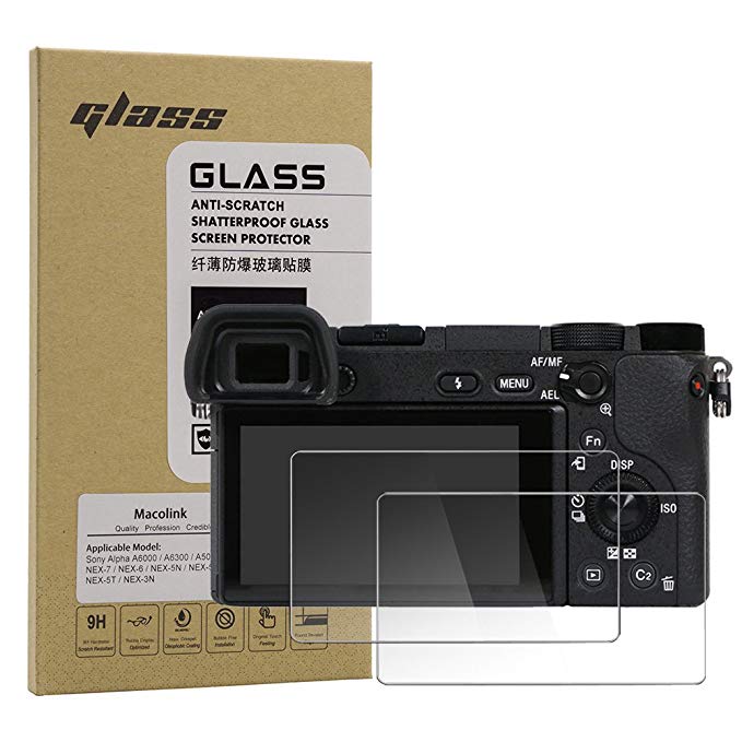 Screen Protector for Sony Alpha A6400 A6300 A6000 A5000 NEX-7 NEX-6 NEX-5 DSLR Camera, Macolink Anti-Explosion Optical Glass Anti-Scratch Camera Tempered Film (2 Pack)