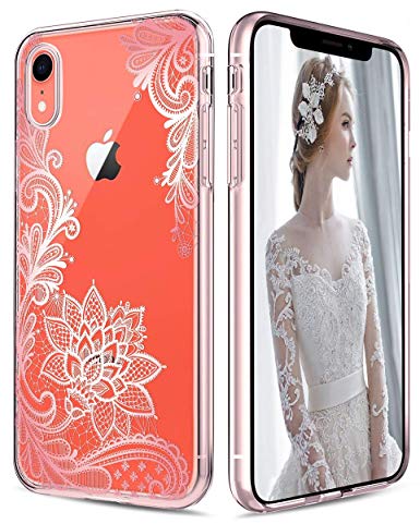 Casetego Compatible iPhone XR Case,Clear Soft Flexible TPU Case Rubber Silicone Skin with Flowers Floral Printed Back Cover for Apple iPhone XR 6.1",Rose Gold Flower