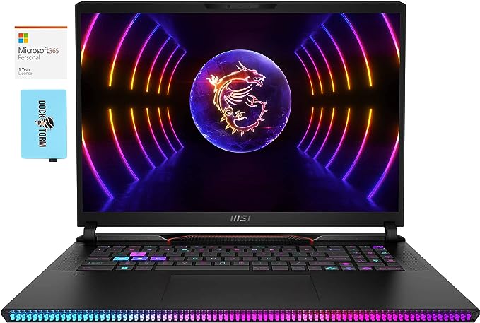 MSI Raider GE78HX 17.0 Gaming & Entertainment Laptop (Intel i9-13980HX 24-Core, 64GB DDR5 5600MHz RAM, 2TB PCIe SSD, GeForce RTX 4090, 17.0" Win 11 Pro) with MS 365 Personal, Dockztorm Hub