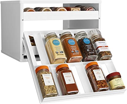 YouCopia Chef's Edition SpiceStack 30-Bottle Spice Organizer with Universal Drawers, White