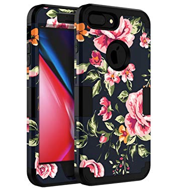 iPhone 7 Plus Case,iPhone 8 Plus Case TOPSKY Three Layer Heavy Duty High Impact Resistant Hybrid Protective Cover Case For Apple iPhone 7Plus/8Plus,Flowers Blue