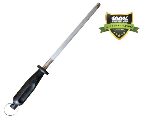Royal Knife Sharpening Steel 9 Inch Magnetic Steel Blade Non-Slip Ergonomically-Designed Black Plastic Handle Appropriate for Honing All Knives Hanging Loop