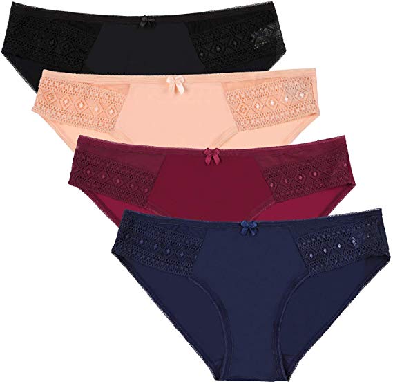 ATTRACO Women's Bikini Lace Panties Lingerie Hipster Briefs Underwear 4 Pack