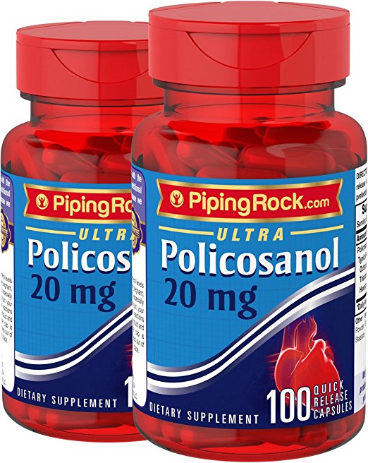 Piping Rock Ultra Policosanol 20 mg 2 Bottles x 100 Quick Release Capsules Dietary Supplement