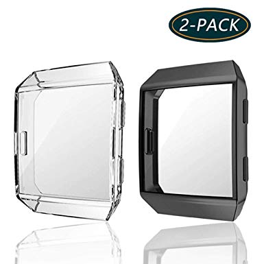 (2-Pack) KPYJA for Fitbit Ionic Screen Protector, TPU All-Around Protective Case High Defination Clear Ultra-Thin Cover for Fitbit Ionic Smart Fitness Watch (Black/Clear)
