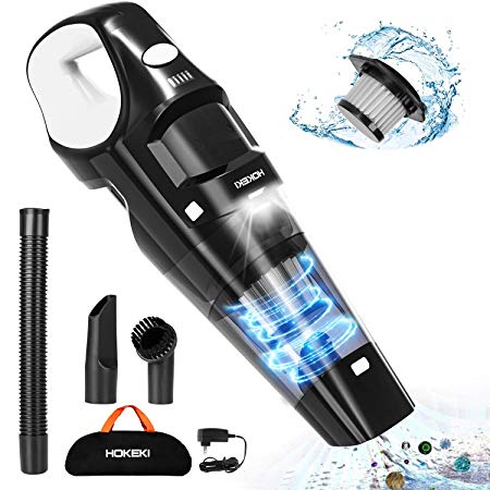 Handheld Vacuum, HOKEKI 6KPA Cordless Hand Vacuum Cleaner Rechargeable Hand Vac, LED Light 120W Stronger Cyclonic Suction Lightweight Wet/Dry Vacuum for Home Pet Hair Car Cleaning