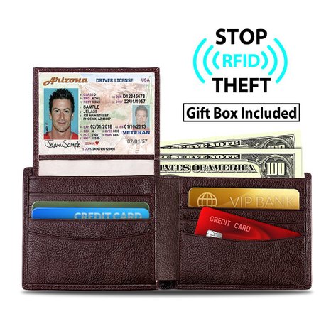 RFID Blocking Genuine Leather Wallet for Men - Multi Card Capacity Bifold Credit Card Protector - Gift Box Included