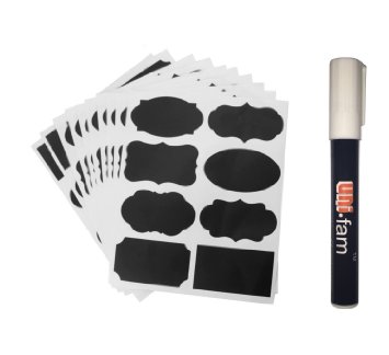 UNI-FAM Chalkboard Labels - 80 Premium Stickers for Jars   1 Erasable White Chalk Markers.