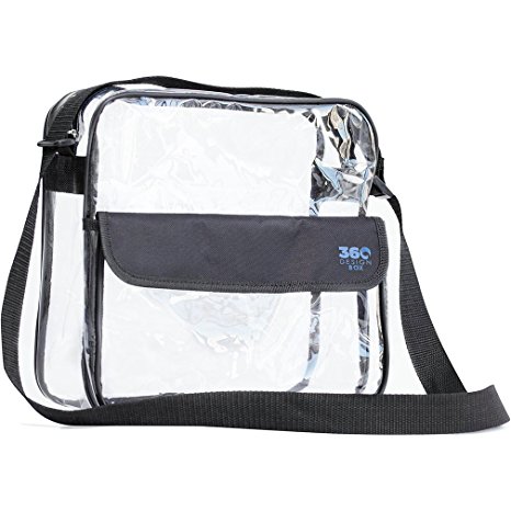 Clear Cross-Body Messenger Shoulder Bag 10x10x3.5, Adjustable Strap and Velcroed Front Flap Pocket, PGA, MLB & NFL Stadium Approved Clear Purse / Clear Gym Bag