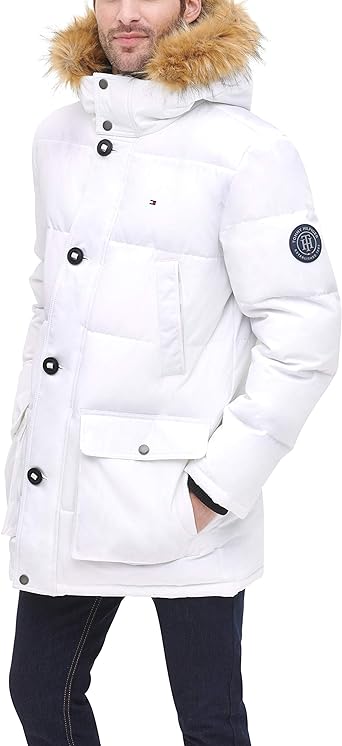 Tommy Hilfiger Men's Arctic Cloth Heavyweight Performance Parka Down Alternative Fur Lined Hood Outerwear Coat