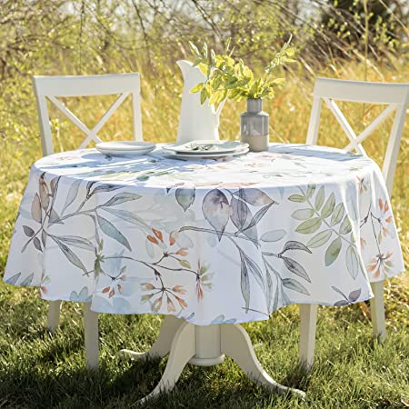 Benson Mills Indoor-Outdoor Spillproof Fabric Tablecloth for Spring/Summer/Party/Picnic (70" Round, Botanica)