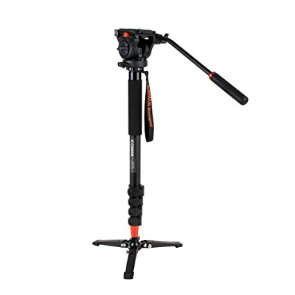 COMAN KX3232 Lightweight Aluminum 73 Inch Monopod Kit Flip Lock 5-Section Leg and Q5 Fluid Head with Removable Support Stand Max Load 13.2 LB for SLR and DSLR Cameras or Video