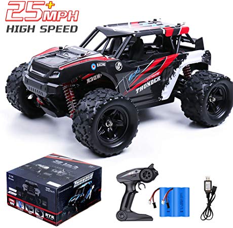 Remote Control Cars, High Speed 25MPH RC Drift Cars with 2 Chargeable Batteries, 1/18 Scale 2.4Ghz 4WD Remote Control Monster Truck, Off Road RC Rock Crawler Toy RC Cars for Kids & Adults