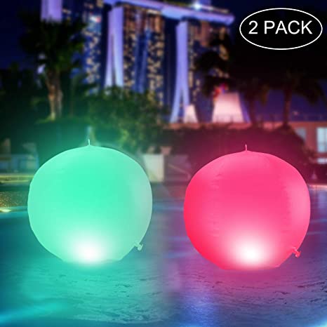 MUCH Solar Floating Pool Lights 14-inch Fun Vibrant Changing Colors Balls Inflatable Hangable Waterproof for Pond Pool Beach Wedding, Patio Decorative Night Light