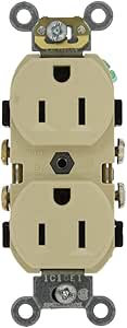 Leviton CR15-I 15-Amp, 125-Volt, Narrow Body Duplex Receptacle, Straight Blade, Commercial Grade, Self Grounding, Side Wired, Ivory