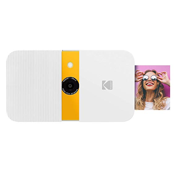 KODAK Smile Instant Print Digital Camera – Slide-Open 10MP Camera w/2x3 Zink Paper, Screen, Fixed Focus, Auto Flash & Photo Editing – White/Yellow