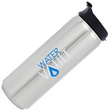 WaterVault Double Wall Vacuum Insulated Sports Tumbler 188 Stainless Steel Water Bottle Snap Open Sipper Lid 16 oz  Silver with Blue White